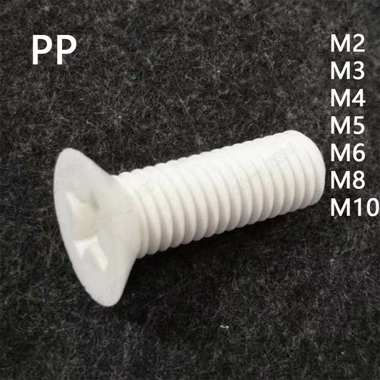 PP Polypropylene Plastic Phillips Countersunk Flat Head Screws M2 M3 M4 M5 M6 M8