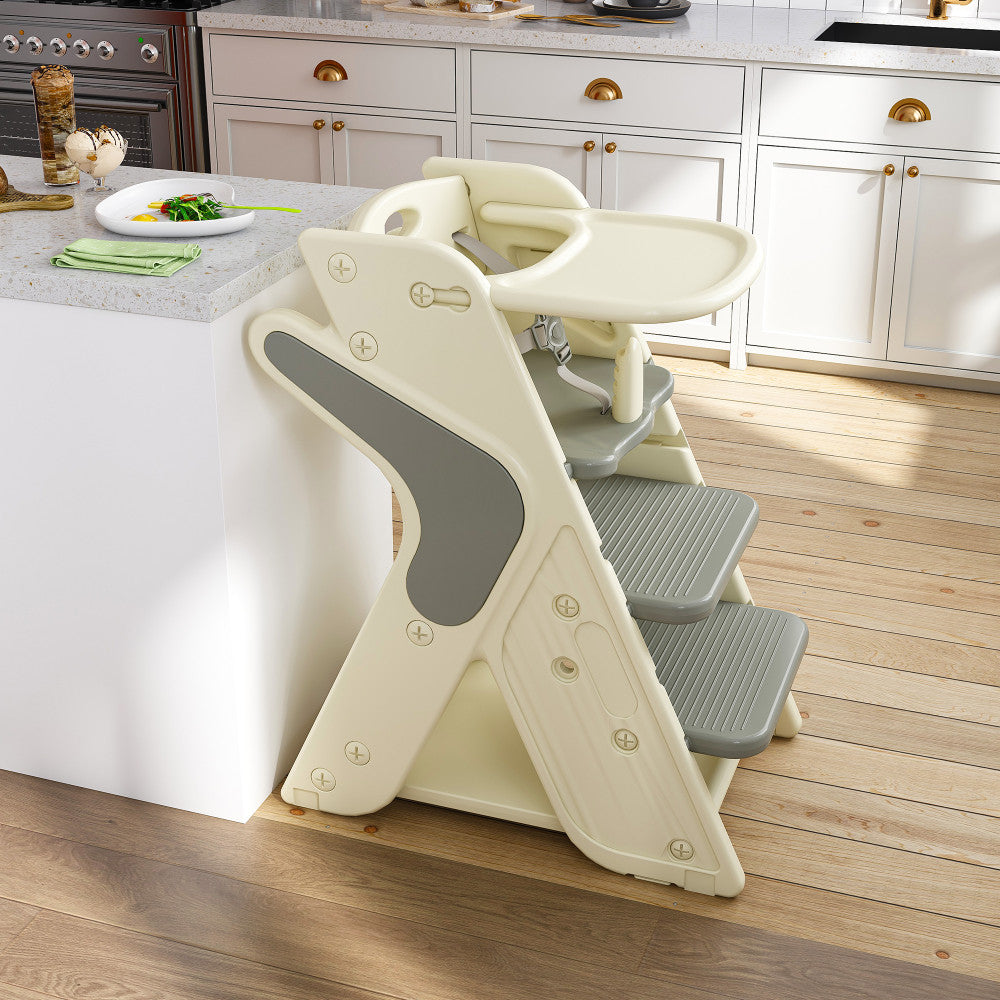 ya 16 White Growth Dining Chair Adjustable Height Toddler Tower,5-Point Belt