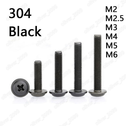 Black 304 Stainless Steel Phillips Pan Head Screws With Collar M2 M3 M4 M5 M6