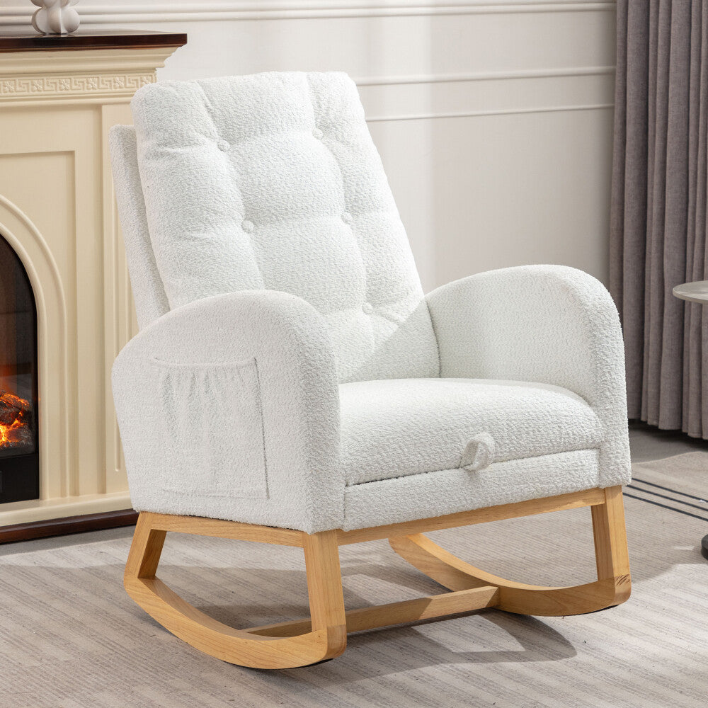 ya 28 Rocking Chair White w/Footrest & High Back, Rubberwood 26Dx38Wx40H for Bedroom