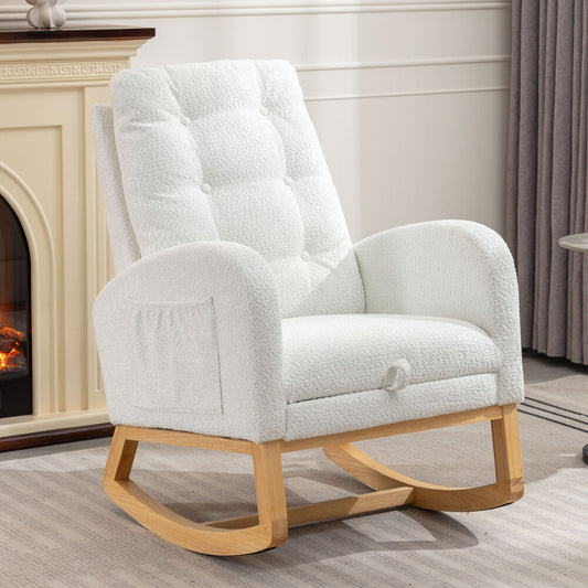 ya 28 Rocking Chair White w/Footrest & High Back, Rubberwood 26Dx38Wx40H for Bedroom