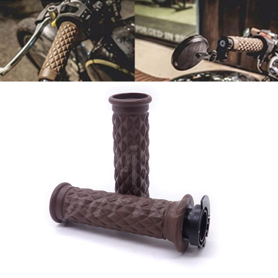 ya 6 6.13.2 7/8 Brown Motorcycle Hand Grip Throttle Handlebar Open Bar End Chopper Bobber