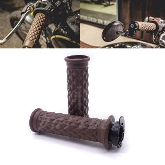 ya 6 6.13.2 7/8 Brown Motorcycle Hand Grip Throttle Handlebar Open Bar End Chopper Bobber