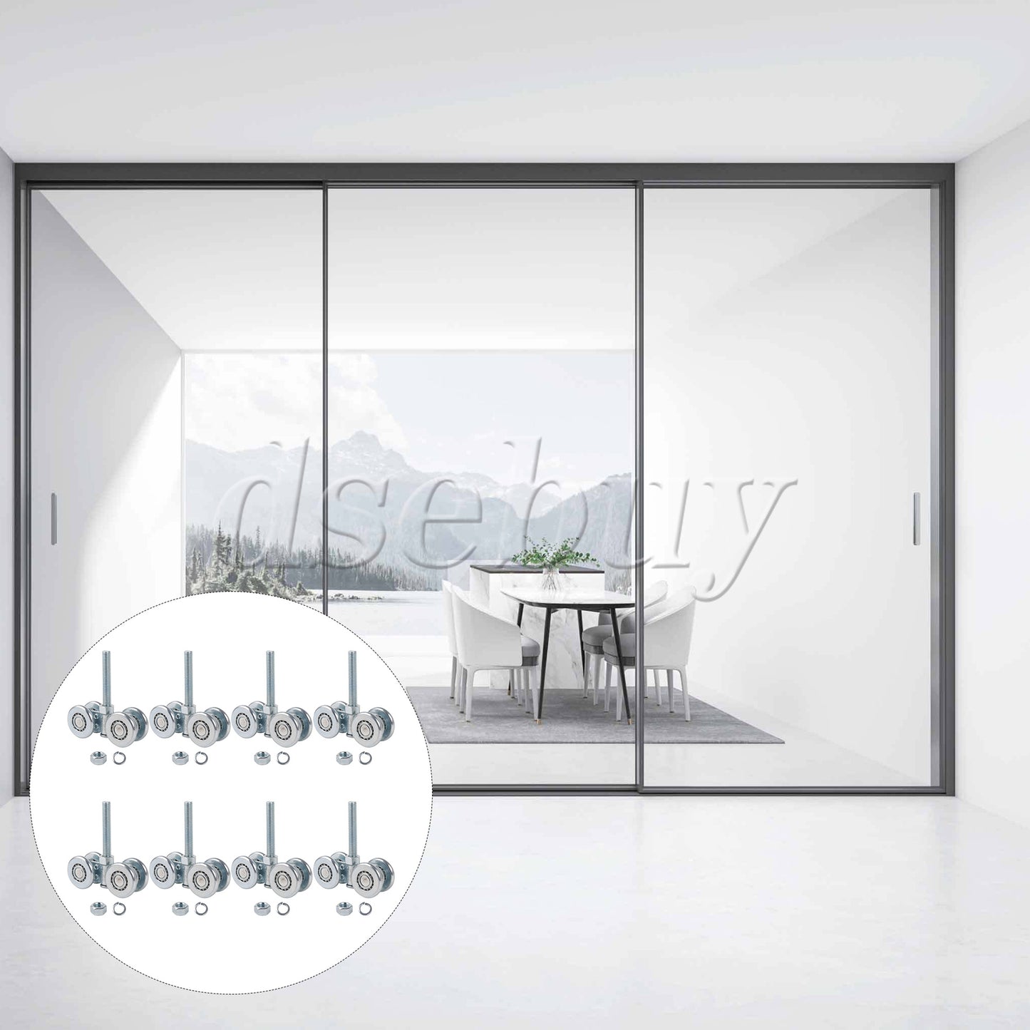 ya 14 8 Pieces Silver Steel Rail Hanging Trolley Sliding Track Roller H3-3 for Home
