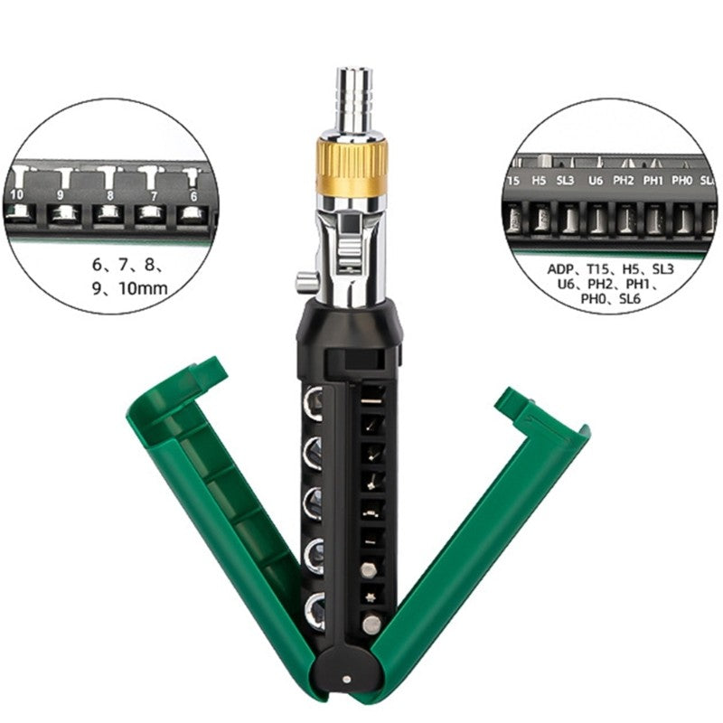 ya 26 Adjustable Angle Ratcheting Screwdriver 14 Interchangeable Tip Carbon Steel Tool