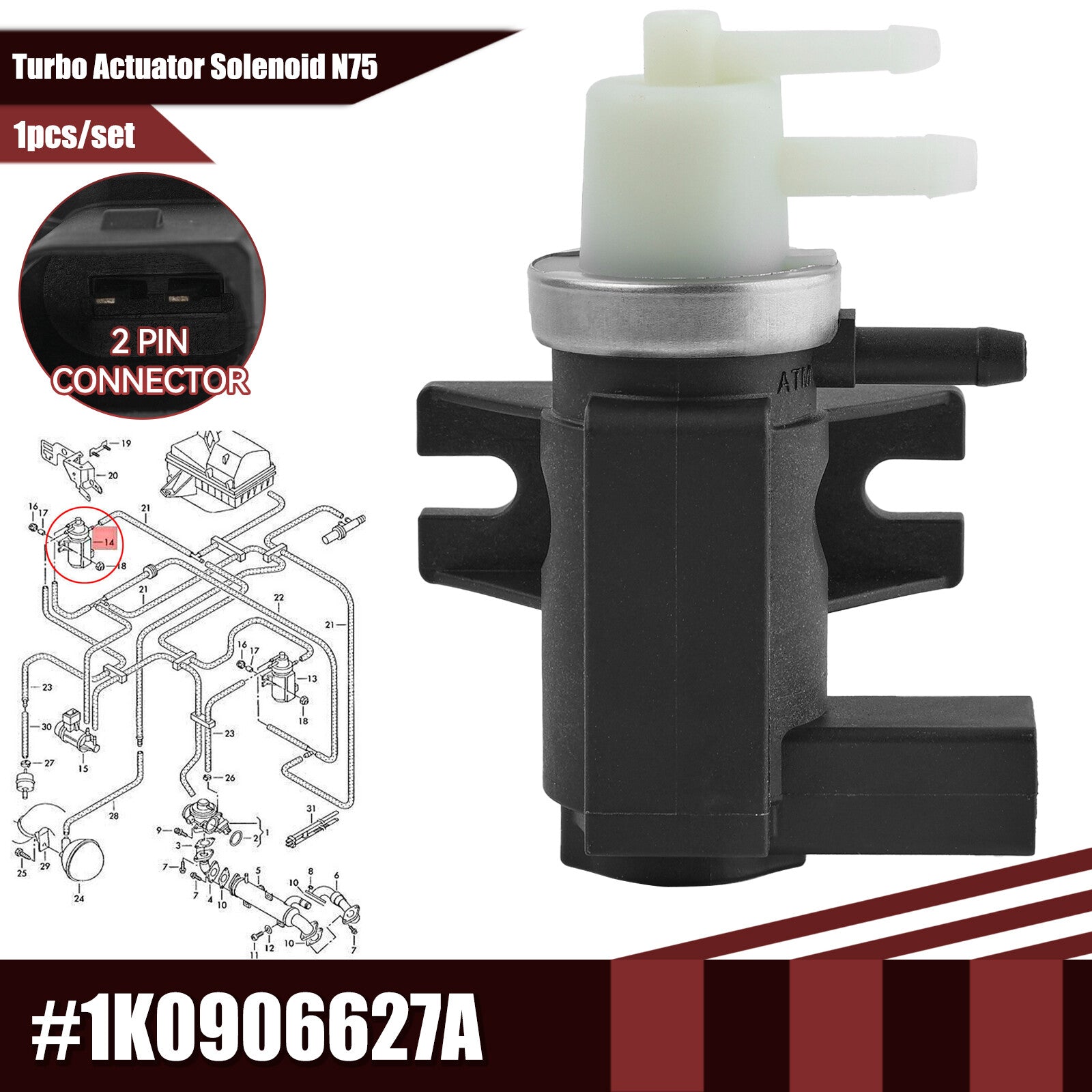 ya 5 8.7 N75 Turbo Boost Pressure Control Solenoid Valve for Audi for VW for SEAT for Skoda 1K0906627