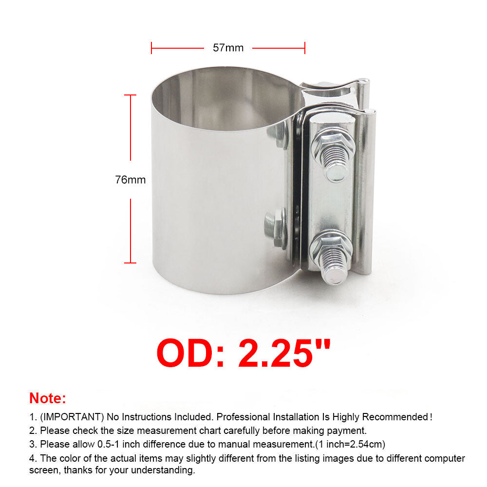ya 1 6.30 2Pcs 2.25 T304 Stainless Steel Butt Joint Band Muffler Pipe Clamp Sleeve