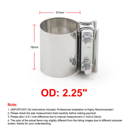 ya 1 6.30 2Pcs 2.25 T304 Stainless Steel Butt Joint Band Muffler Pipe Clamp Sleeve