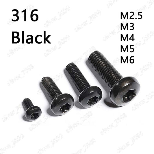 Black 316 Stainless Steel Torx Soket Pan Head Screws M2.5 M3 M4 M5 M6