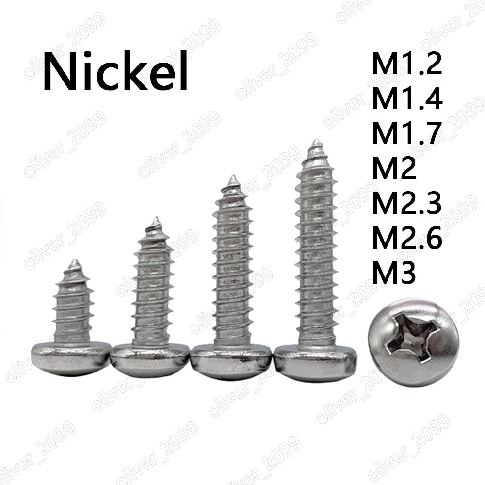 Nickeled M1.2 M1.4 M1.7 M2 M2.3 M2.6 M3 Phillips Pan Head Self Tapping Screws