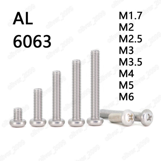 Aluminum Alloy 6063 Phillips Cross Pan Head Screws M1.7 M2 M2.5 M3 M3.5 M4 M5 M6