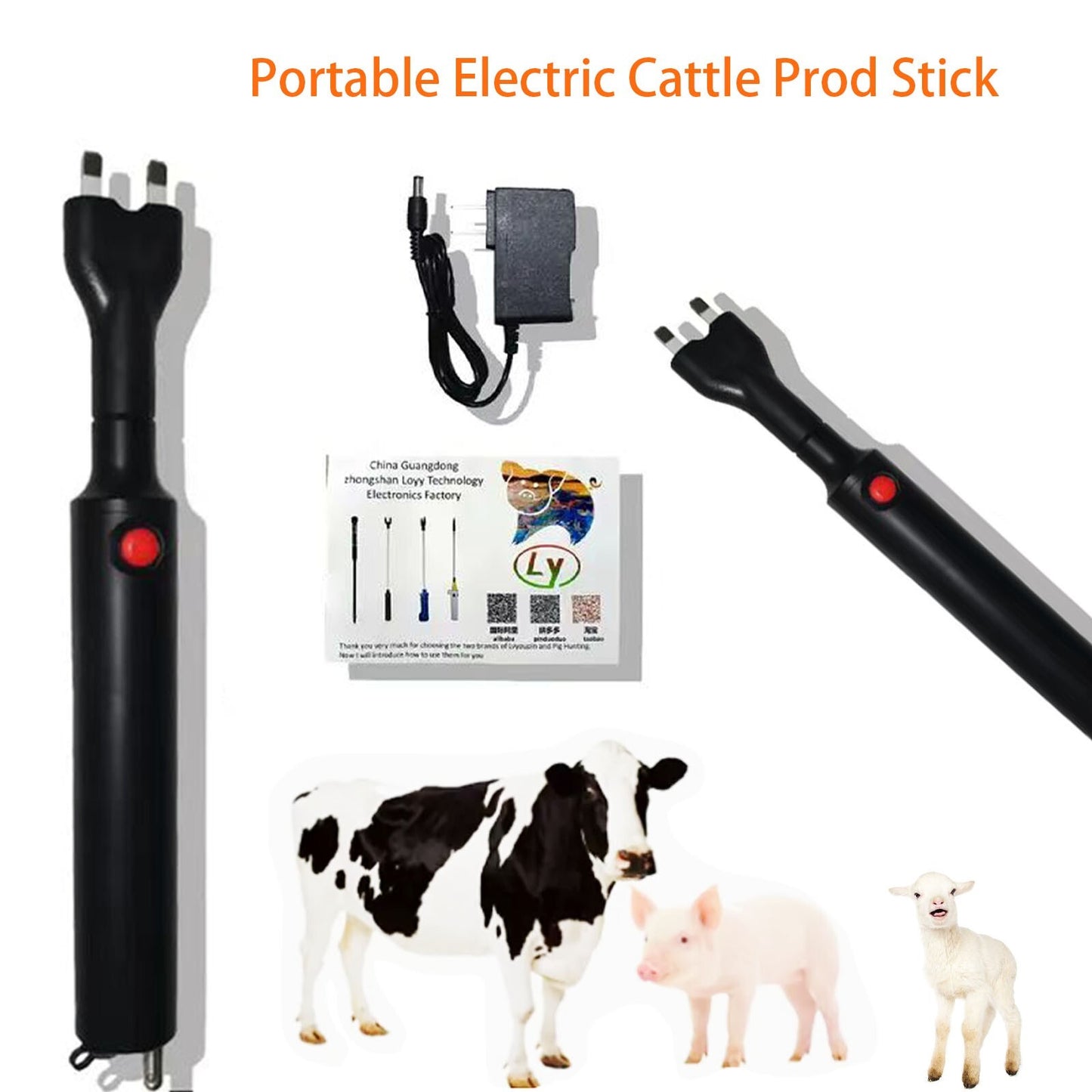 Rechargeable Livestock Prodw/Electric Cattle Prod Stick for Cow Pig Goat 12.99in