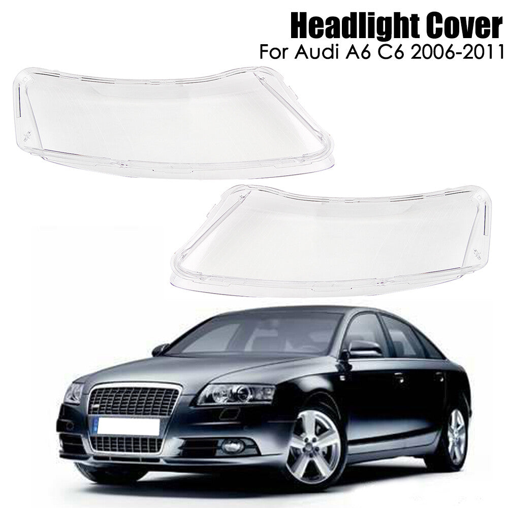 ya 13 5.27.2 Pair Clear Headlight Lens Right & Left Lampshade Covers for Audi for A6 C6 2006-2011