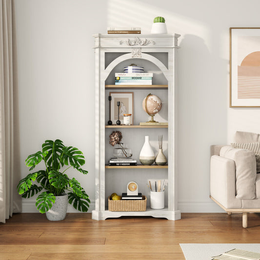 ya 28 4 Tiers Antique 65'' Tall Bookcase Antique White for Home Office/Living