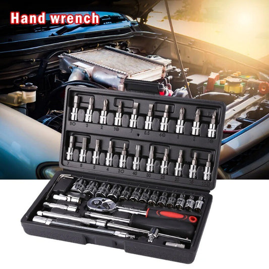 ya 26 46pcs Hand Tool Set Car Repair Tool Kit 1/4-inch Socket Spanner Screwdriver Set