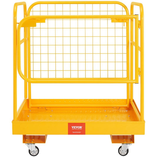 ya 16 1200 LBS Forklift Safety Cage - 36x36 In Folding Work Platform, Lockable Wheels