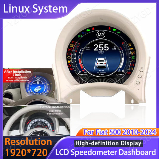 ya 2 6.29 7'' Full HD LCD Speedometer Digital Instrument Cluster for Fiat 500 2007-2024