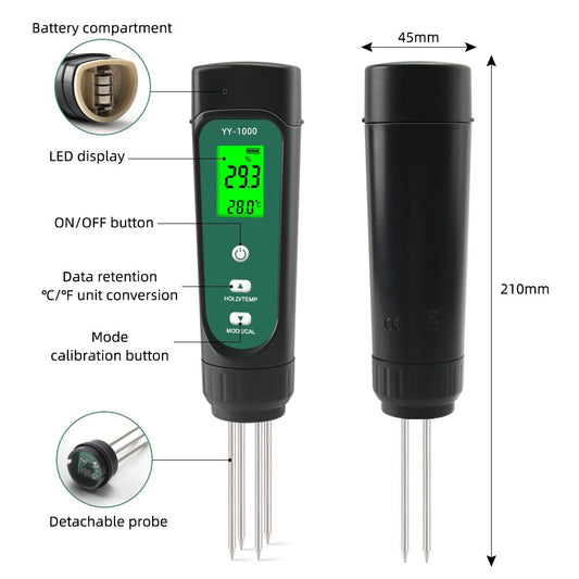 ya 26 YY-1000 3 In 1 Soil EC Temperature Meter Moisture Tester Potted Gardening Tool
