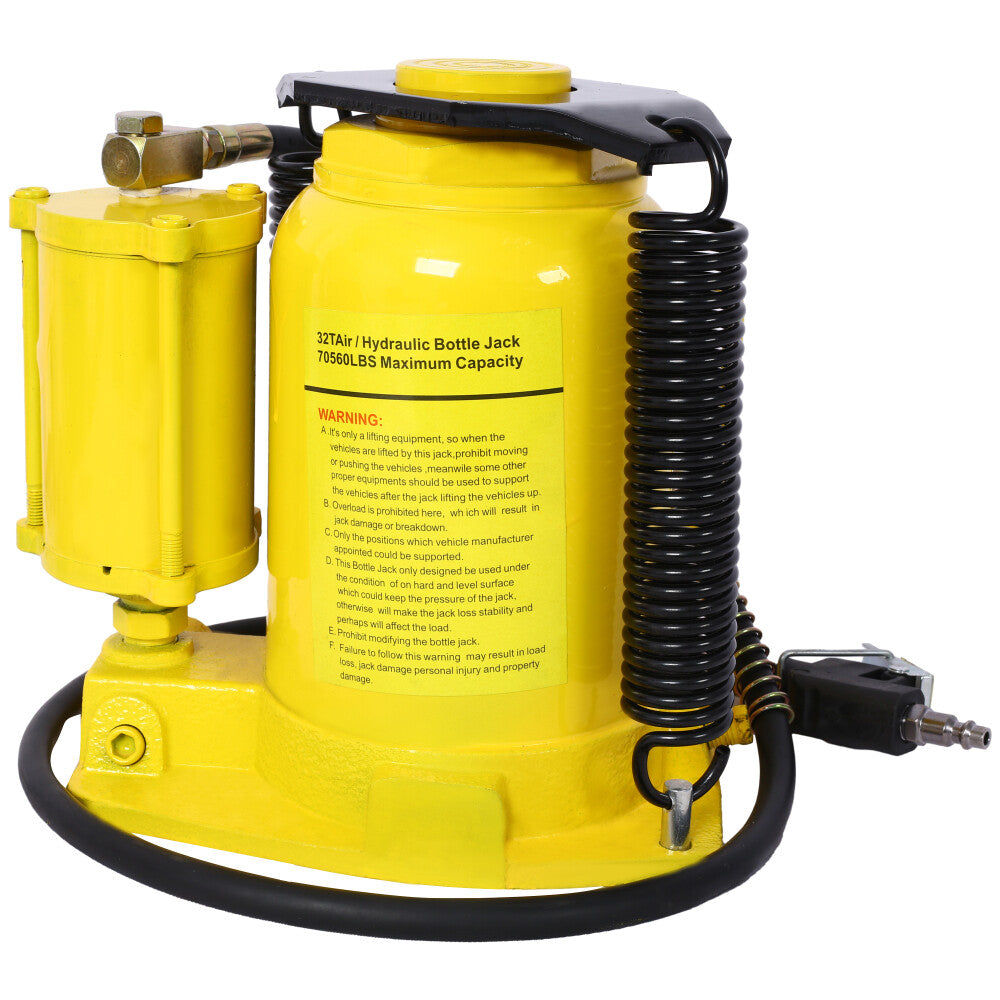 ya 28 32 Ton Yellow Air Hydraulic Bottle Jack 70550LBS All Welded 10-16.3 Air Pump