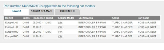 ya 3 6.25.2 Turbo intercooler intake hose for Nissan Frontier Navara D40 Pathfinder V9X