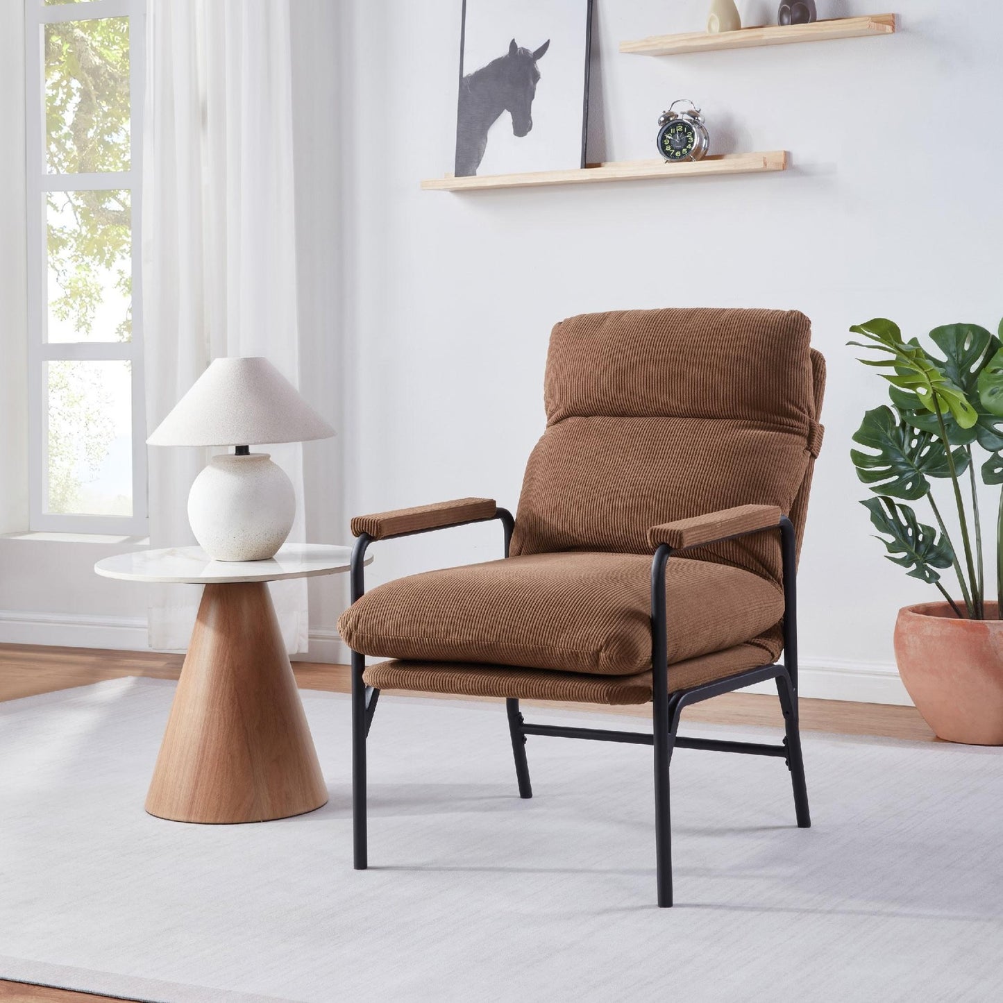 ya 28 Modern Accent Chair Reclining Chair Brown with Adjustable Backrest Corduroy