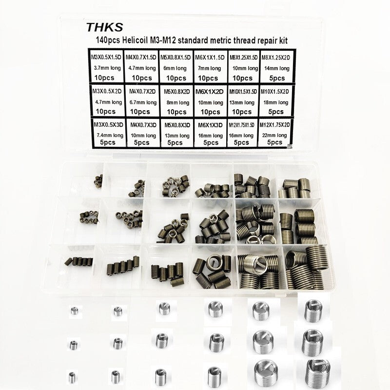 ya 5 8.7 New 140Pcs/Stripped Thread Rethread Helicoil Repair Insert Kit Metric M3-M12