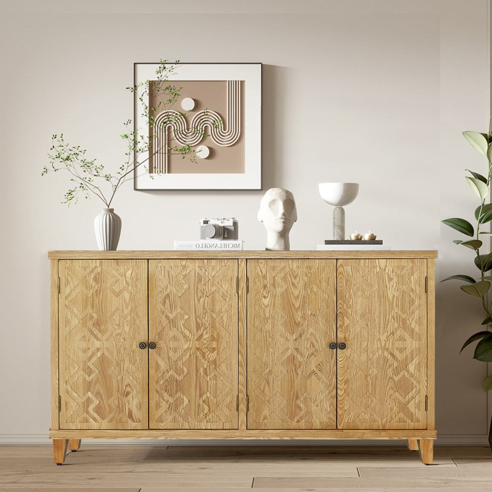 ya 28 Brown 59 Accent Cabinet - 4 Doors, Natural Wood for Entryway/Living Room