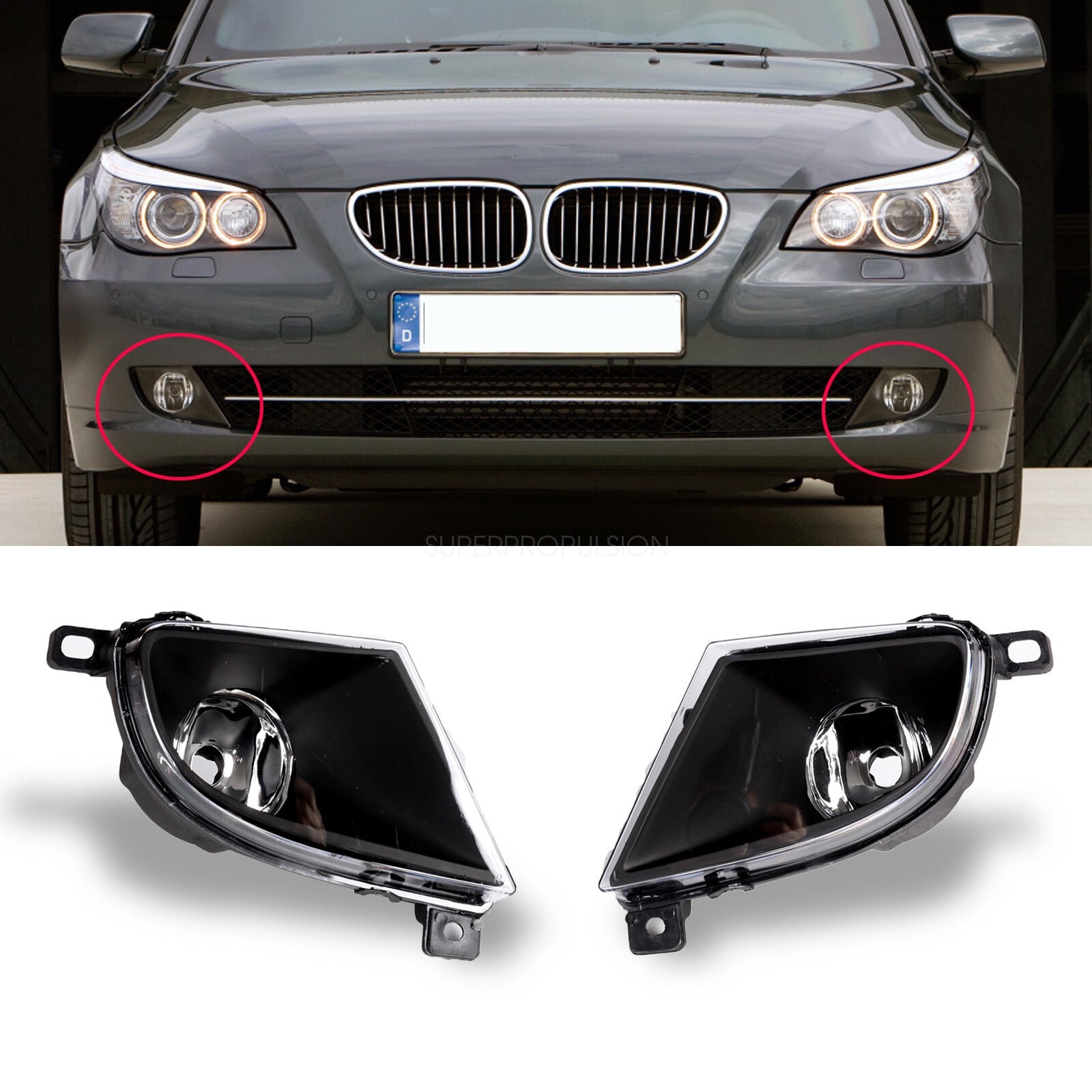 ya 1 8.5.2 For E60 E61 08-10 Clear Lens Pair Bumper Fog Driving Light Lamp Replacement