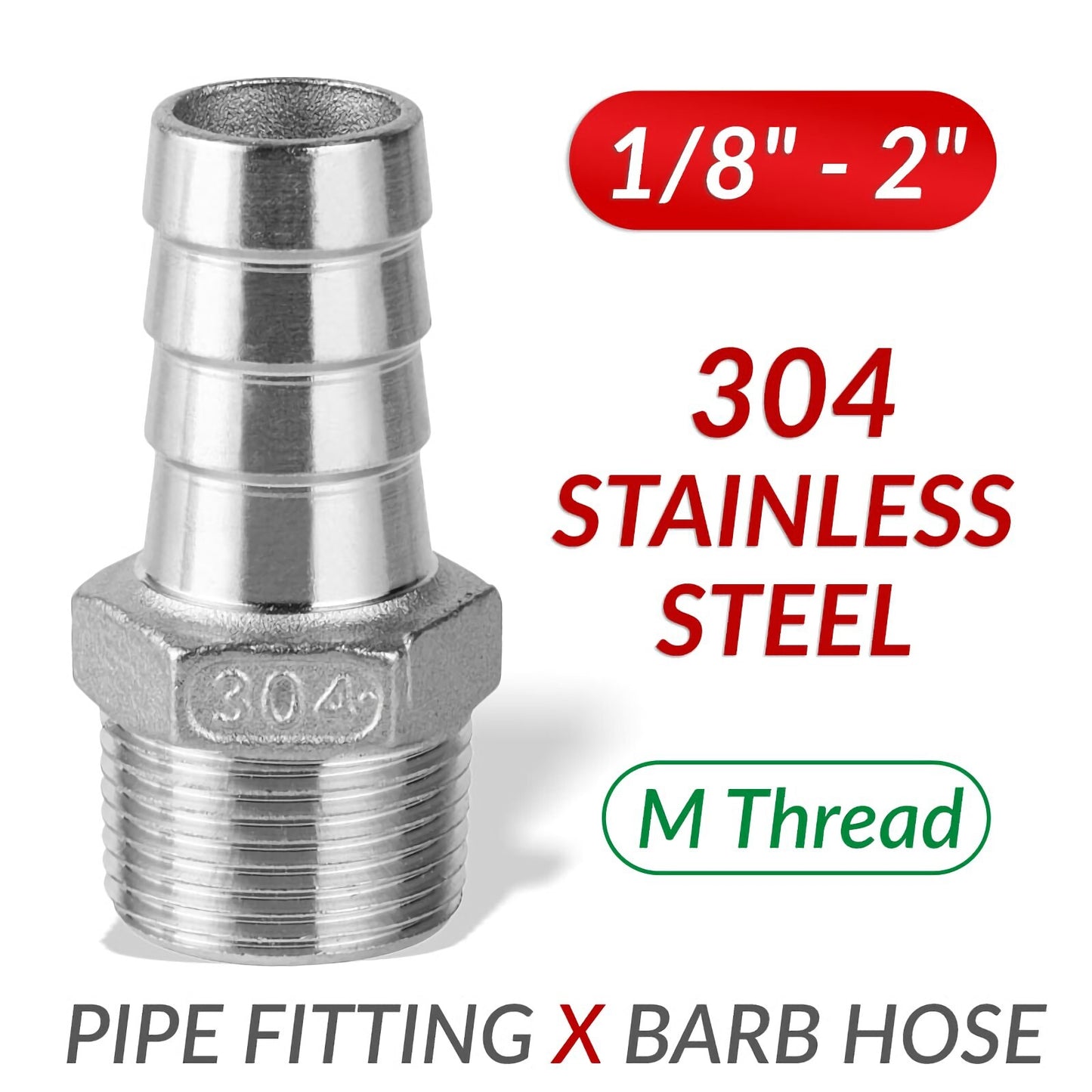 1/8 -2¡ù NPT M Thread Pipe Fitting x Barb Hose Tail Connector Stainless Steel 304