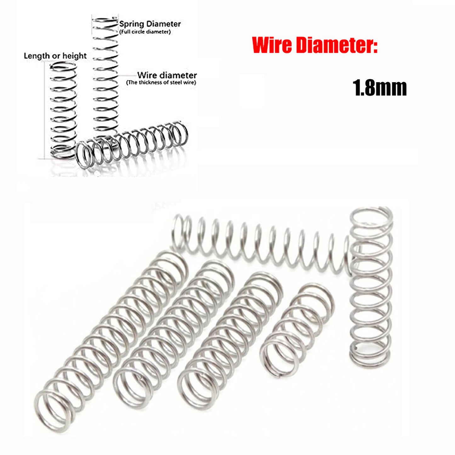 Compression Spring 304 Stainless Steel Wire Diameter 1.8mm Various Length
