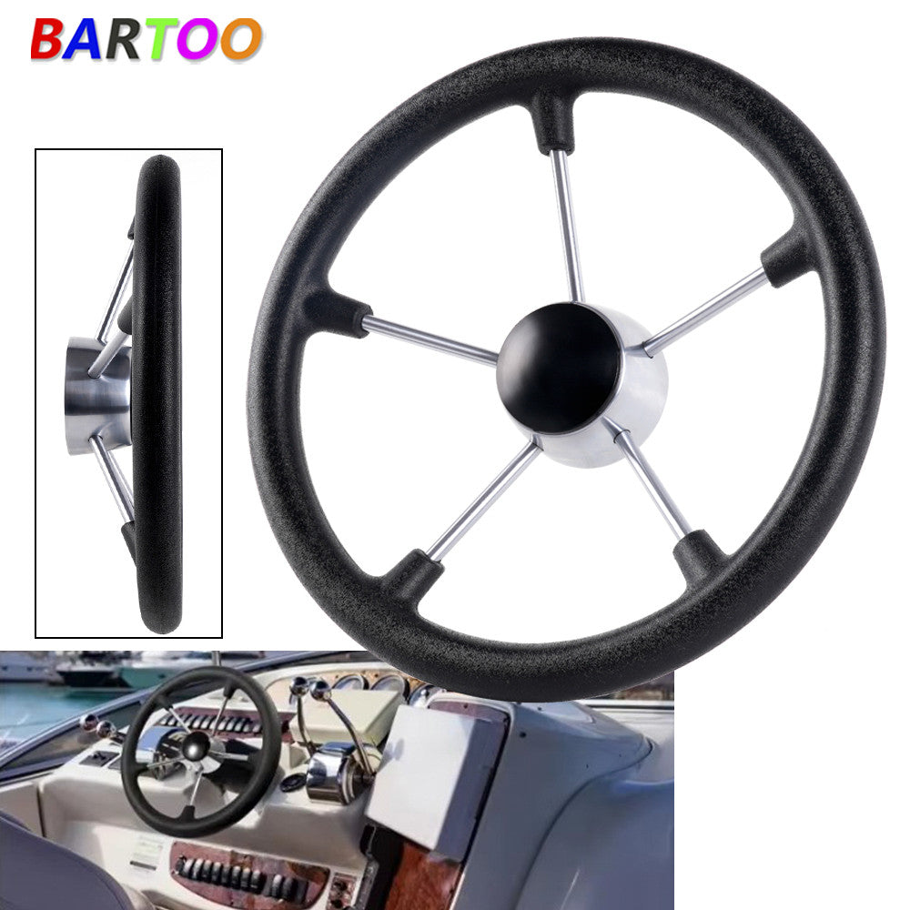 ya 1 7.4 Black 5 Spoke 13.5 Stainless Steel Boat Steering Wheel Destroyer Style Marine