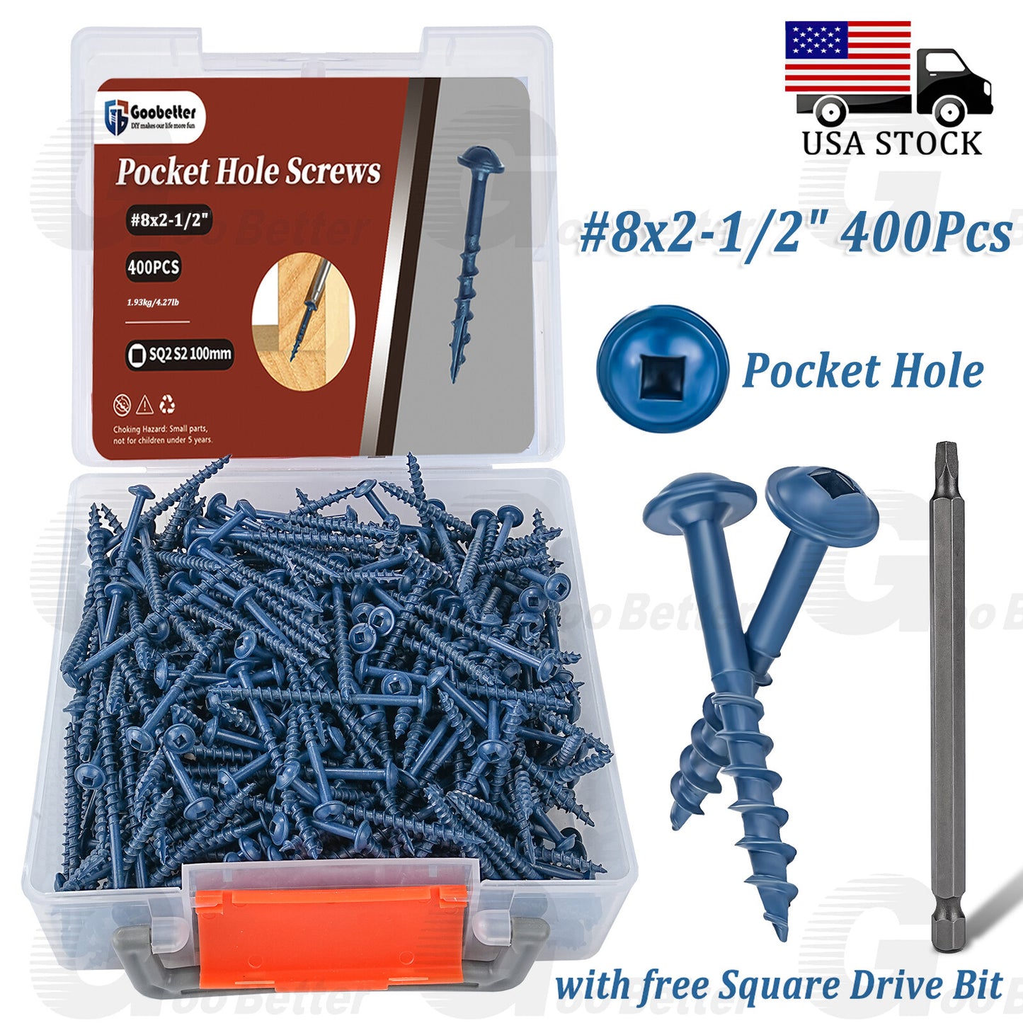 400pcs Combo Drive Washer Head #8 x 2-1/2  Pocket Hole Type 17 Coarse Wood Screw