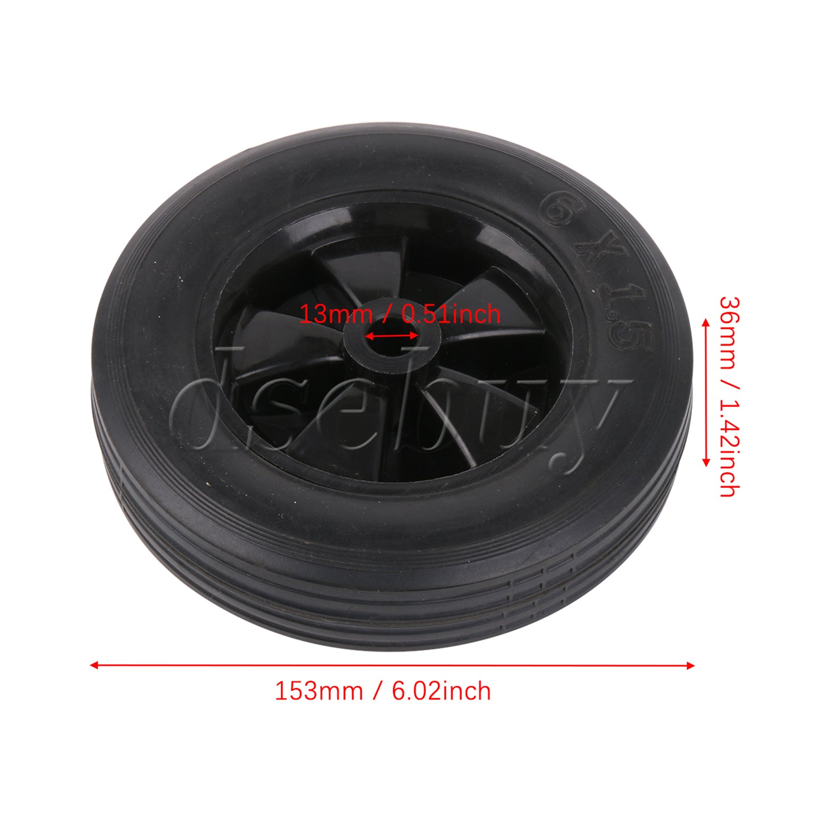ya 14 Black Solid Rubber Replacement Tire for Hand Truck 6 Dia 0.51 Bore Diameter