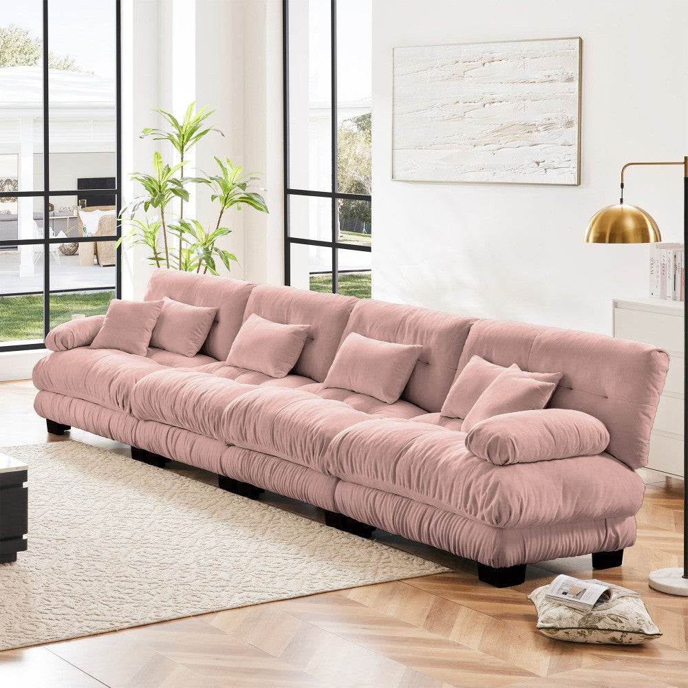 ya 28 Pink 4-Seater Chenille Sectional Sofa,Upholstered for Living Room/Apartment
