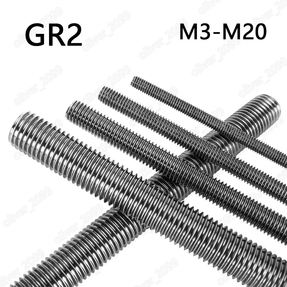 Titanium GR2 Threaded Rods Metric Thread Stud Bolts M3 M4 M5 M6 M8 M10 M12-M20