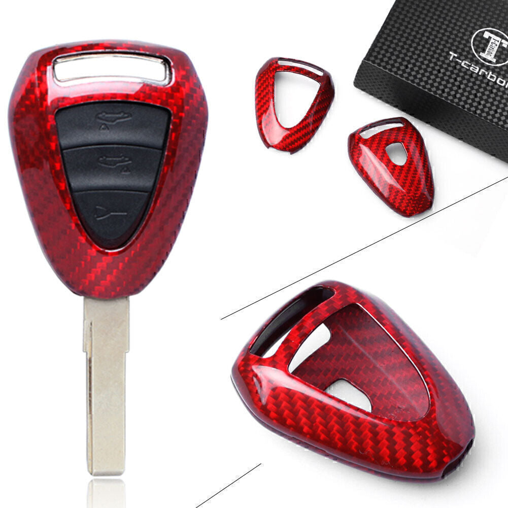 ya 5 6.16 Remote Key Fob Cover Fit for Porsche Boxter 911 Cayman Carbon Fiber Red Car