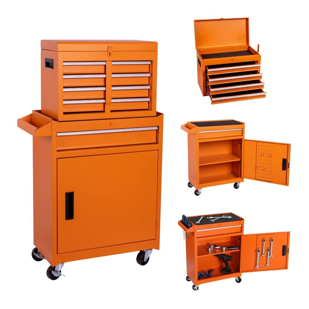 ya 28 Universal 5-Drawer Rolling Tool Chest - Detachable Top, Lockable Wheels Orange