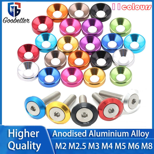 M2 M2.5 M3 M4 M5 M6 M8 Countersunk Washers Anodised Aluminium Alloy Multicolour