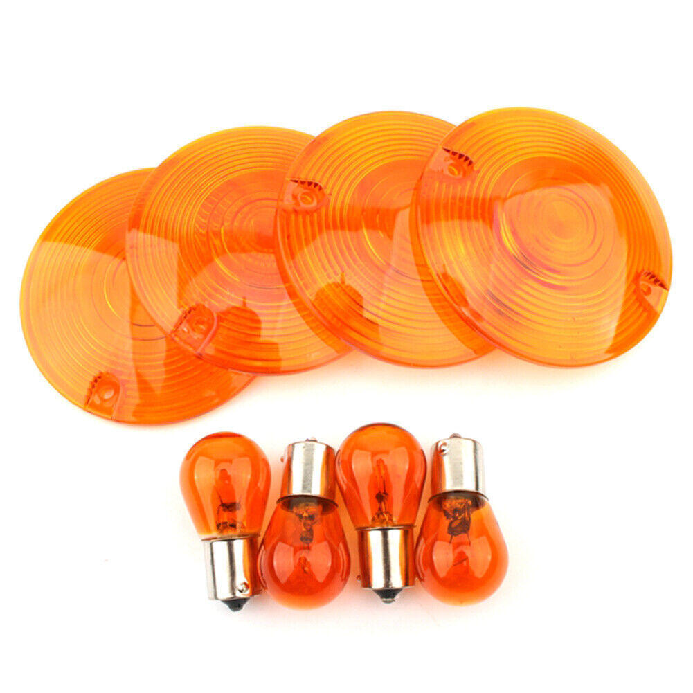 ya 5 8.7 Turn Signal Light Cover Yellow Lens Amber Bulb Fit Heritage Softail FLST FLSTI
