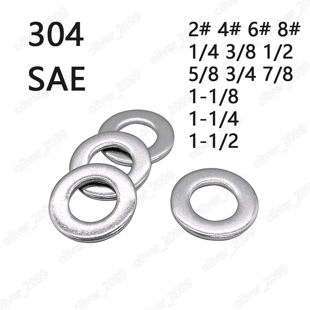 304 Stainless Steel SAE Flat Washers Insulation 2# 4# 6# 8# 10# 1/4 5/16 3/8 1