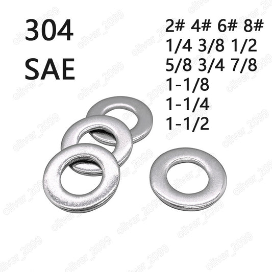 304 Stainless Steel SAE Flat Washers Insulation 2# 4# 6# 8# 10# 1/4 5/16 3/8 1