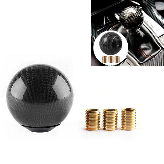 ya 11 6.5 1*Carbon Fiber Shift Knob Gear Shifter Knob W/ 3 Adapters Round Ball Shifter Blk