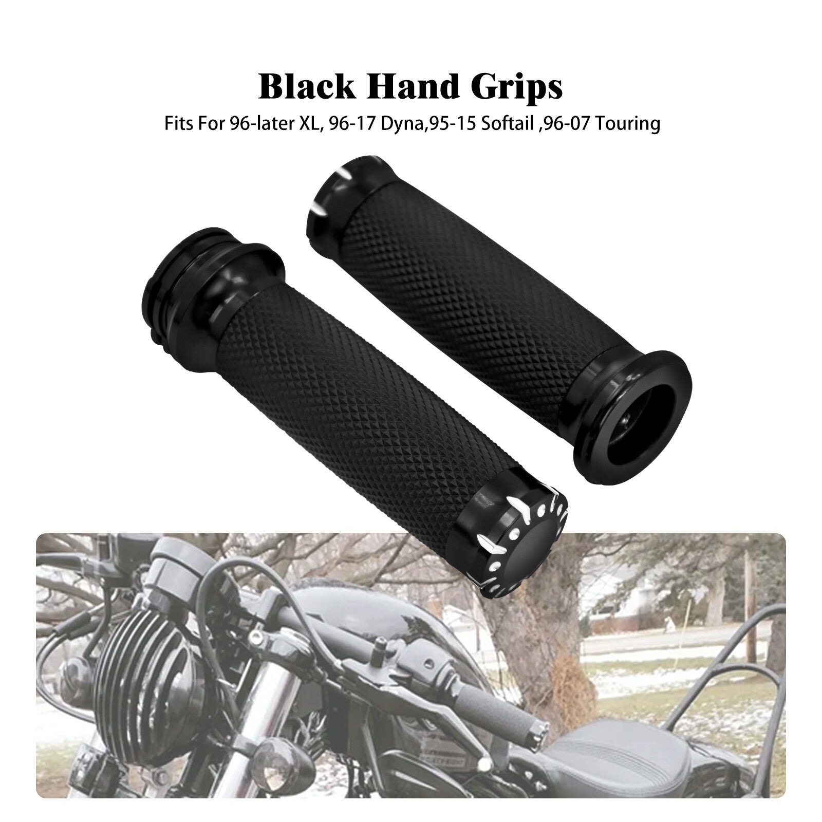 ya 3 6.25 1 Black Handle Bar Hand Grips for Harley Touring Dyna Softail Sportster 95-2022