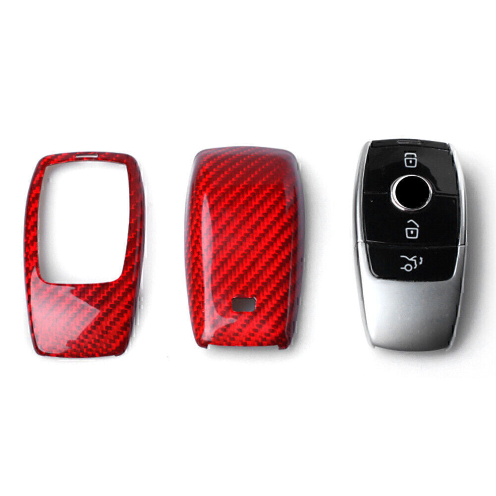 ya 5 8.7 Car Remote Key Case Fob Shell Cover fit for for benz E-Class W213 17 18 Red Carbon Fiber