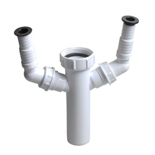 ya 14 Double Outlet Waste Trap Sink Connector for Washing Machine and Dishwasher 112