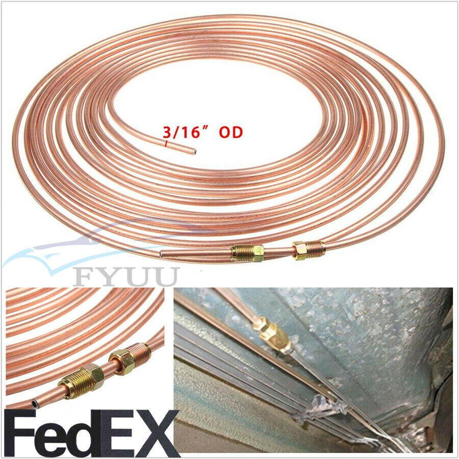 ya 10 5.28.3 Car for SUV 25ft Copper Nickel 3/16 OD Brake Line Tubing With 16 Assort Fitting Nut