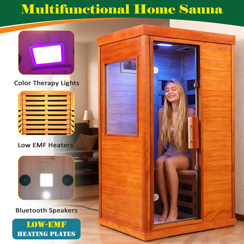 ya 28 Far Infrared Sauna Room Indoor LOW EMF, Bluetooth,6 Carbon Heat Panels, Natural