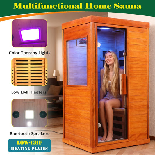 ya 28 Far Infrared Sauna Room Indoor LOW EMF, Bluetooth,6 Carbon Heat Panels, Natural