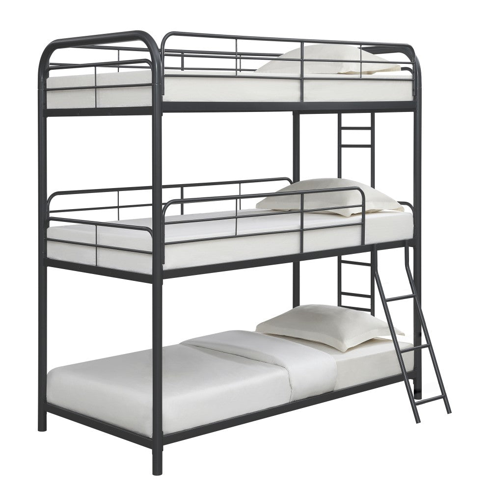 ya 28 Triple Bunk Bed FULL over FULL over FULL | 3 Full Size Beds | Black Metal Frame
