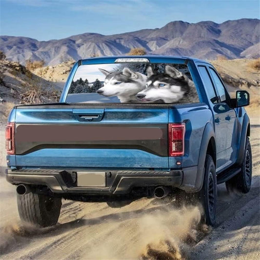 ya 1 7.8 Car Rear Window Sticker Husky Dogs Decals Rear Window Decals for SUV CAR 53*14 .